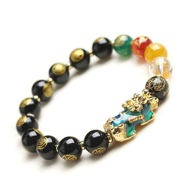 Buddha Stones色が変わるPiXiu黒曜石幸運ブレスレット