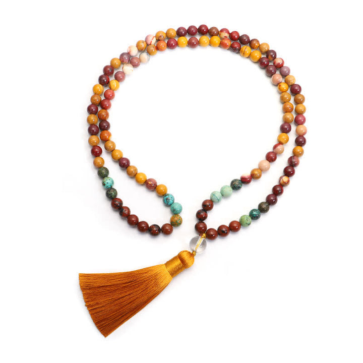 Buddha Stones 108Malaビーズ ムーカイト 感情成長ブレスレット タッセルネックレスペンダント