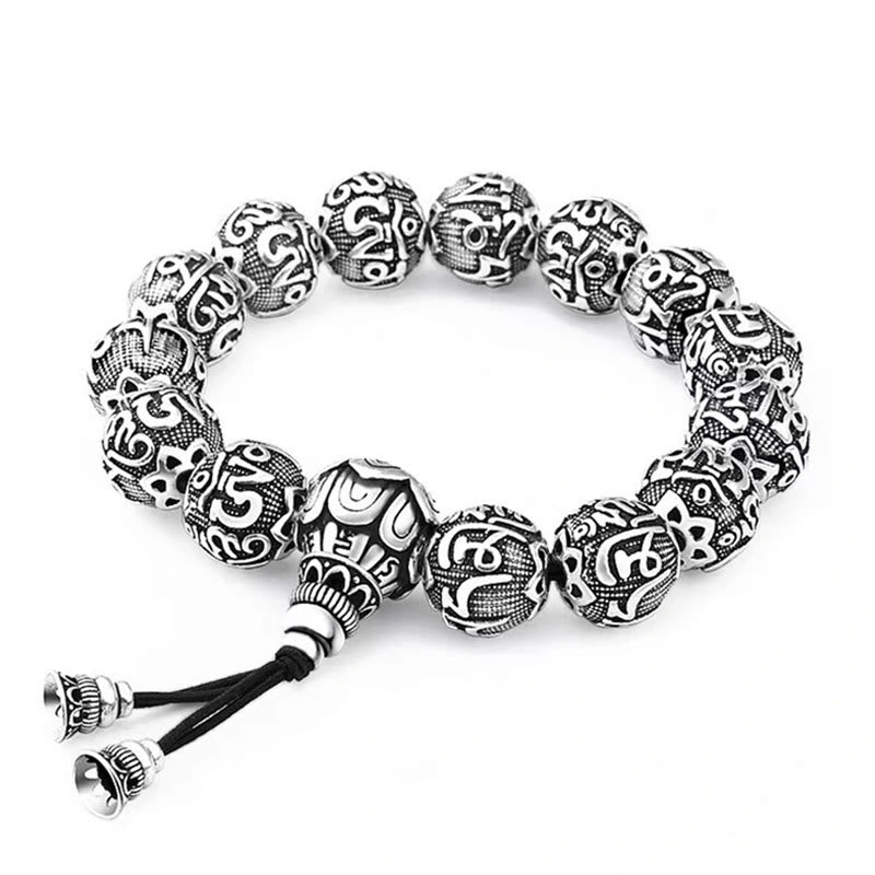 Buddha StonesチベットOm Mani Padme Hum彫刻 合金ビーズ お守り ブレスレット
