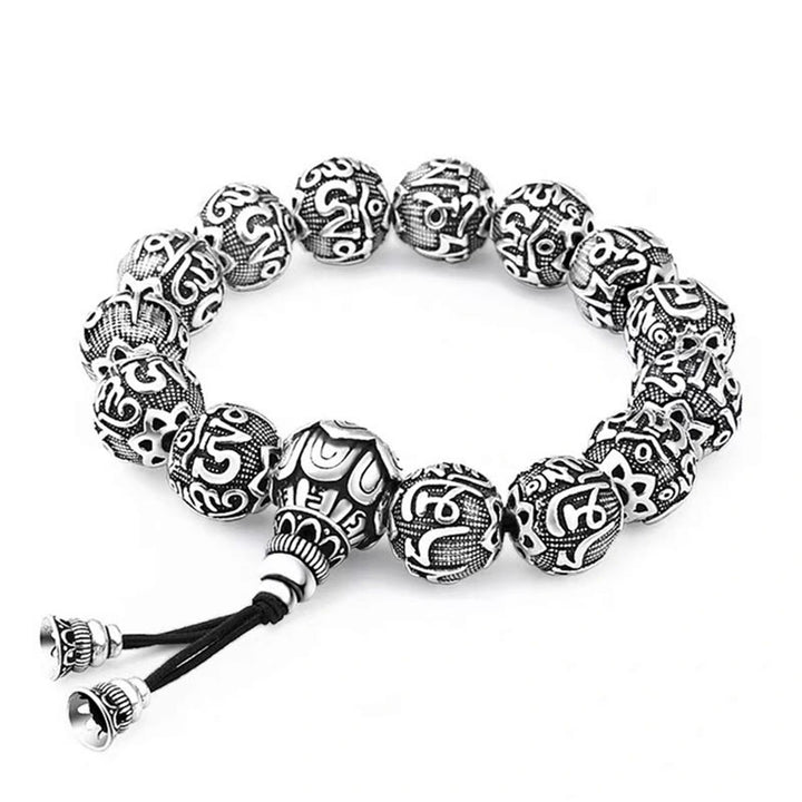 Buddha StonesチベットOm Mani Padme Hum彫刻 合金ビーズ お守り ブレスレット