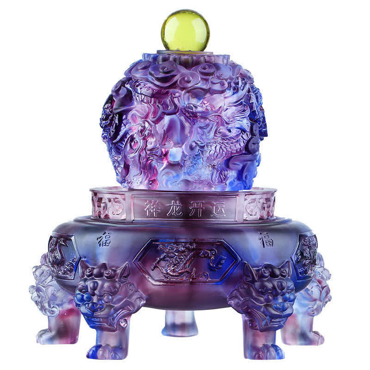 Buddha Stones風水 縁起の良い龍 手作り 琉璃水晶 回転式 アートピース 幸運 家庭 オフィス 装飾