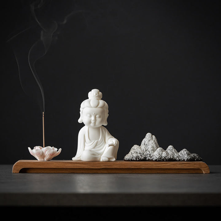 Buddha Stones蓮の花 如来 観音 観音 地蔵菩薩 瞑想 陶器 スティック 香炉 装飾