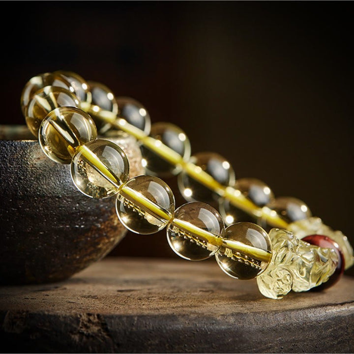 Buddha Stones天然シトリンダブル貔貅タイガーアイ繁栄保護ブレスレット
