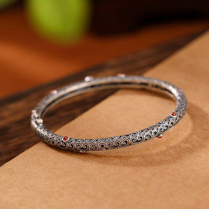 ヴィンテージ唐代の花模様彫刻赤瑪瑙銅製幸運ブレスレットバングル - image 10