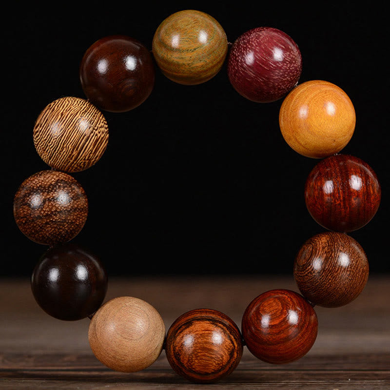 Buddha Stonesマルチカラー サンダルウッド 保護 ヒーリング ブレスレット