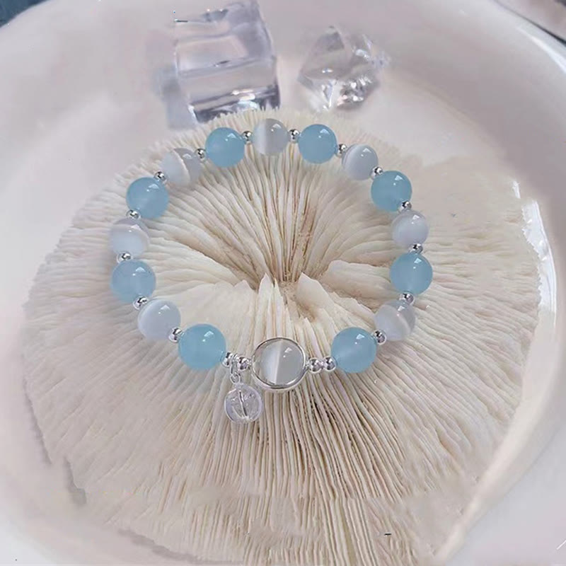 Buddha Stones 925スターリングシルバー キャッツアイ アクアマリン サポートチャームブレスレット