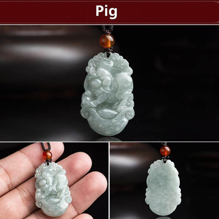 Buddha Stones天然翡翠12星座成功ペンダントネックレス - 豚 - image 37