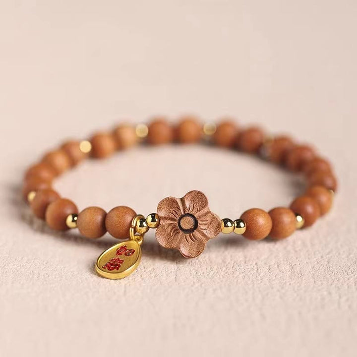 Buddha Stones天然白檀桃花小葉紅白檀如意お守りブレスレット