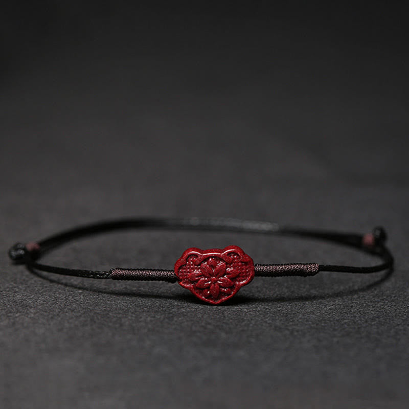 Buddha Stonesの手作り梅の花、四つ葉のクローバー、貔貅、蓮、鯉、辰砂の祝福の編み込みブレスレット