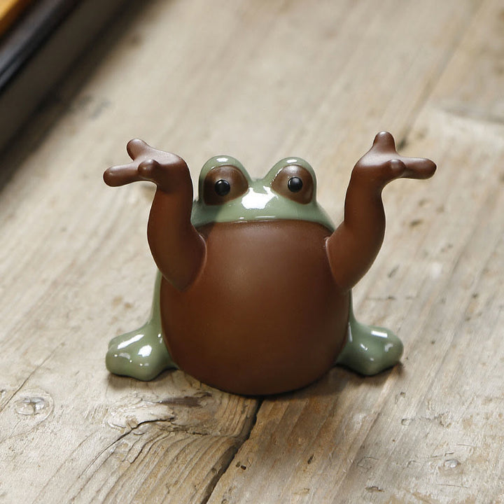 Buddha Stones風水 富と幸運 かわいいカエル 陶器 ティーペット 置物 装飾