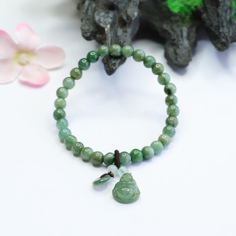 Buddha Stones笑う仏陀 シアン翡翠 ヒーリングブレスレット