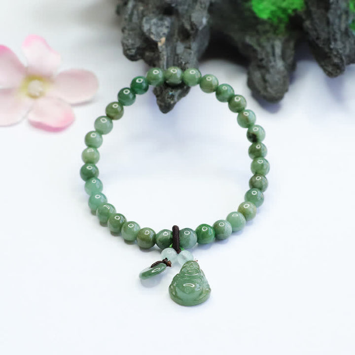 Buddha Stones笑う仏陀 シアン翡翠 ヒーリングブレスレット
