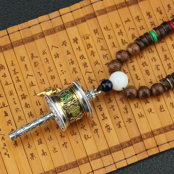 Buddha Stonesチベットオーム・マニ・パドメ・フム祈祷ホイール回転 金剛杵 木製ネックレス ペンダント - image 8