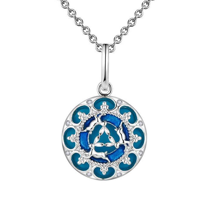 Buddha Stones925スターリングシルバー ラウンドターコイズ 3匹のウサギ バランスネックレスペンダント