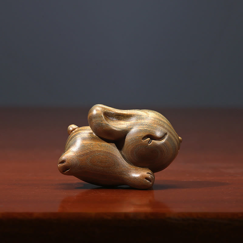 Buddha Stones緑 白檀 小さな ミニ かわいい ウサギ 平和 装飾