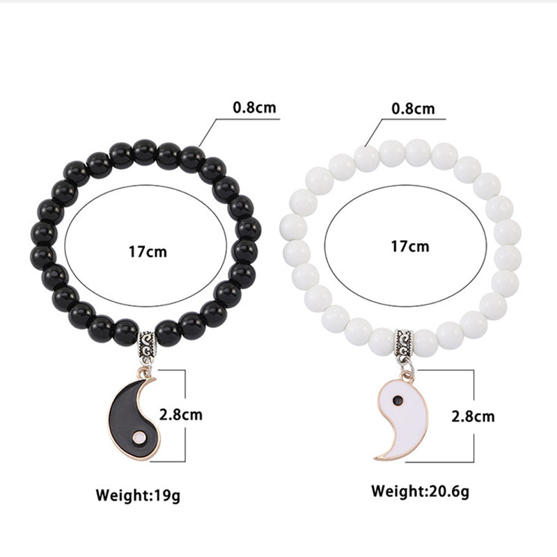 Buddha Stones2個入り ブラックオニキス ホワイトターコイズビーズ 陰陽守護 カップルブレスレット