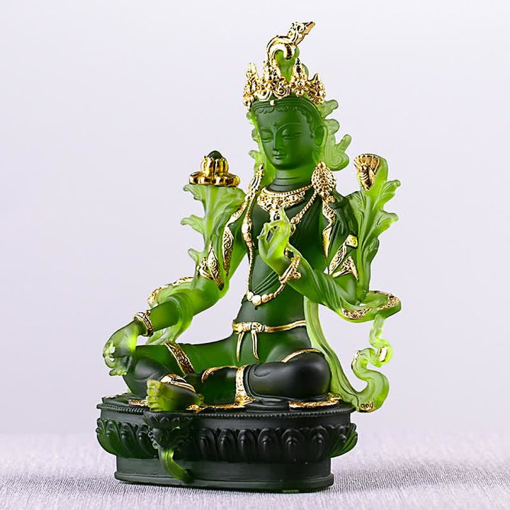 Buddha Stonesグリーンターラ ハンドメイド リュウリ クリスタル アートピース 守護 自宅 オフィス 像 装飾