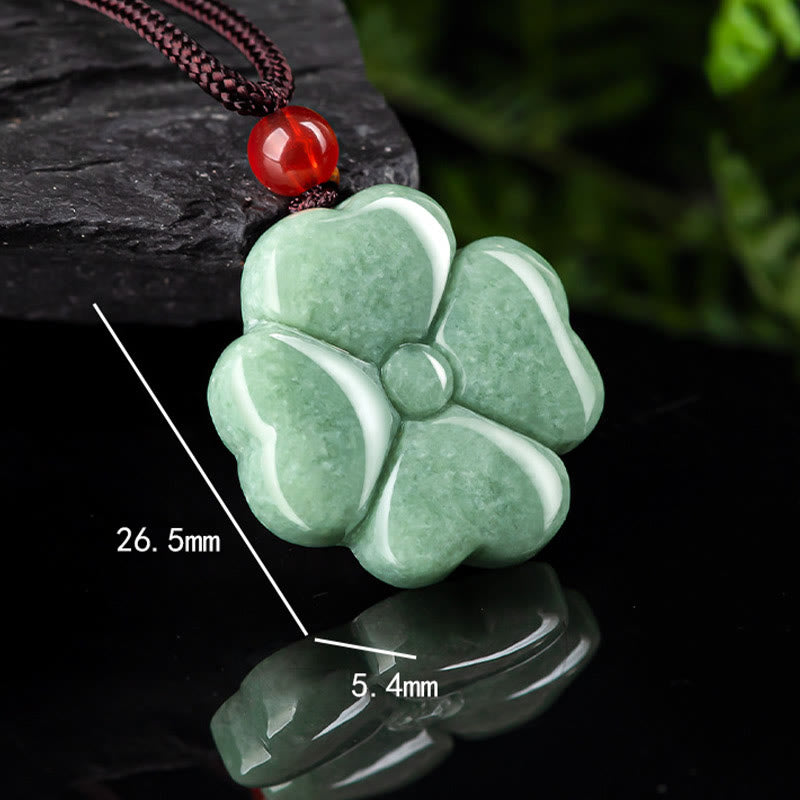 Buddha Stones天然幸運四つ葉のクローバー翡翠繁栄ネックレスペンダント
