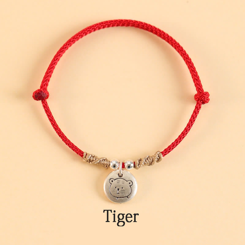 Buddha Stonesハンドメイド999スターリングシルバードラゴン年かわいい中国の十二支幸運編みブレスレット