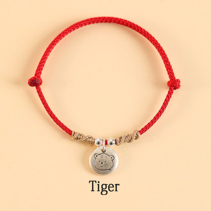 Buddha Stonesハンドメイド999スターリングシルバードラゴン年かわいい中国の十二支幸運編みブレスレット