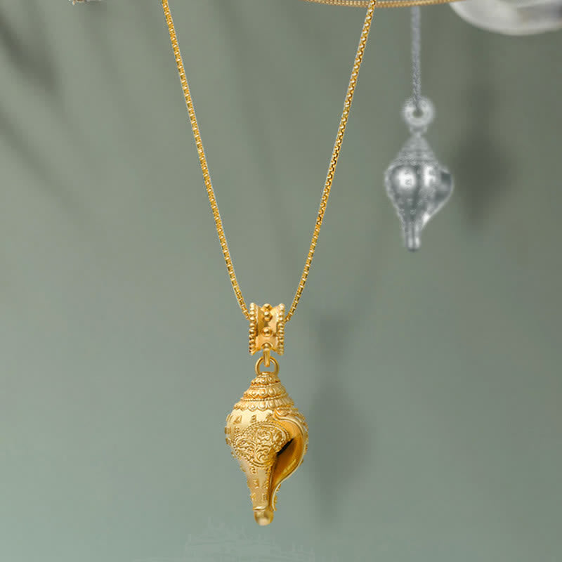 Buddha Stones999 スターリングシルバー シャンカ コンクシェル 貝殻 ラッキーネックレス ペンダント