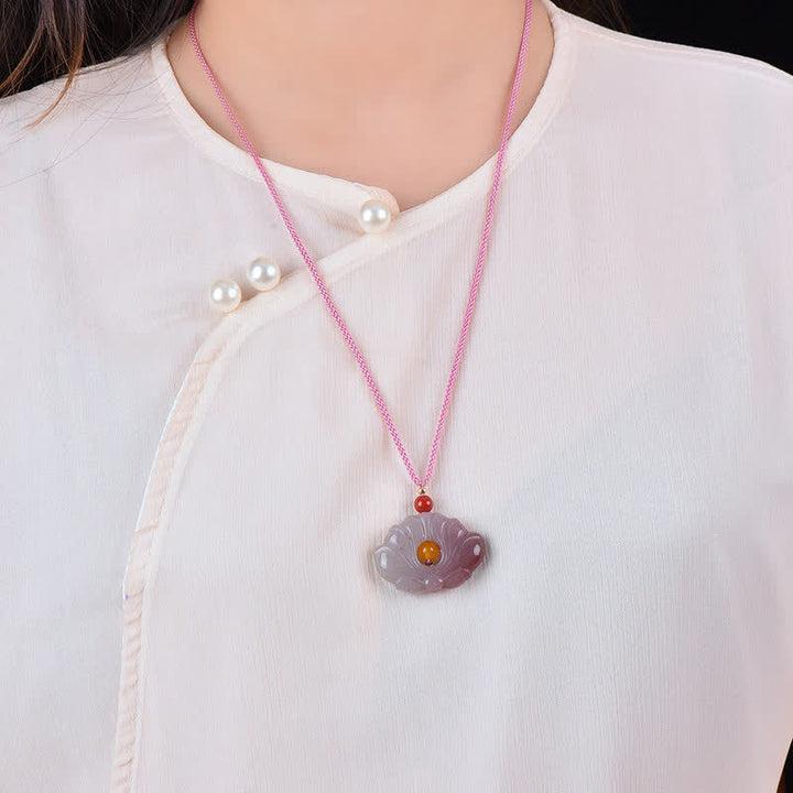 ピンクゴールドシルク翡翠蓮の花の富のネックレスペンダント - image 3