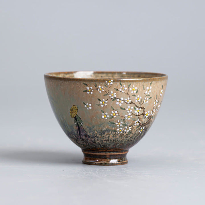 景徳鎮の手描きのBuddha Stones磁器漢服少女花陶器ティーカップカンフーティーカップ