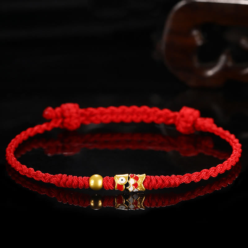 Buddha Stones999ゴールド 幸運の鯉 手作り編み紐ブレスレット