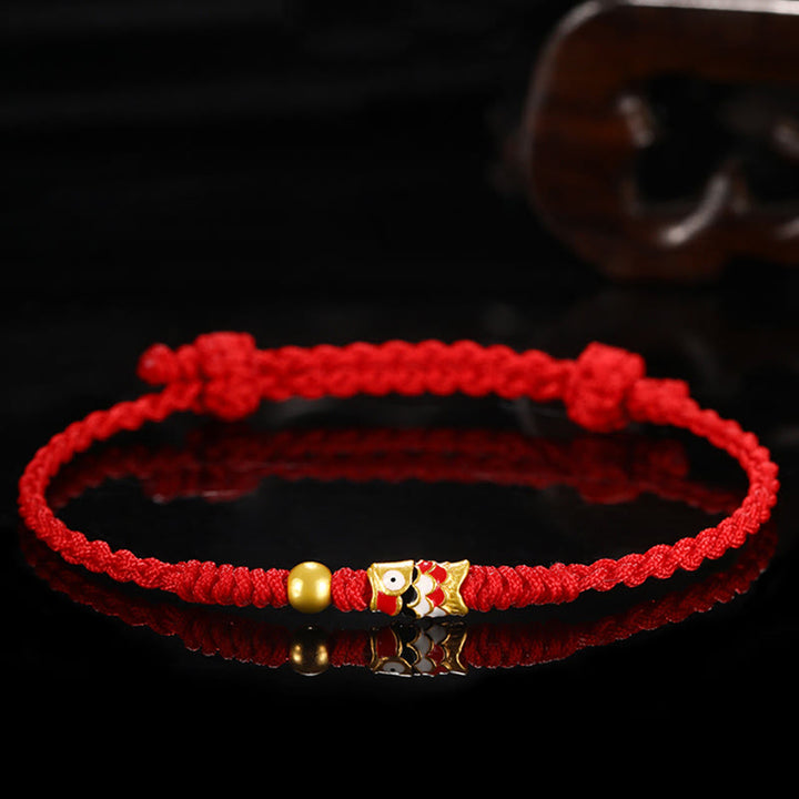 Buddha Stones999ゴールド 幸運の鯉 手作り編み紐ブレスレット