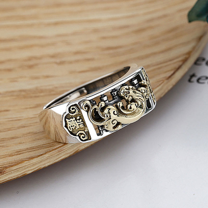 Buddha Stones925スターリングシルバー貔貅幸運富調節可能リング