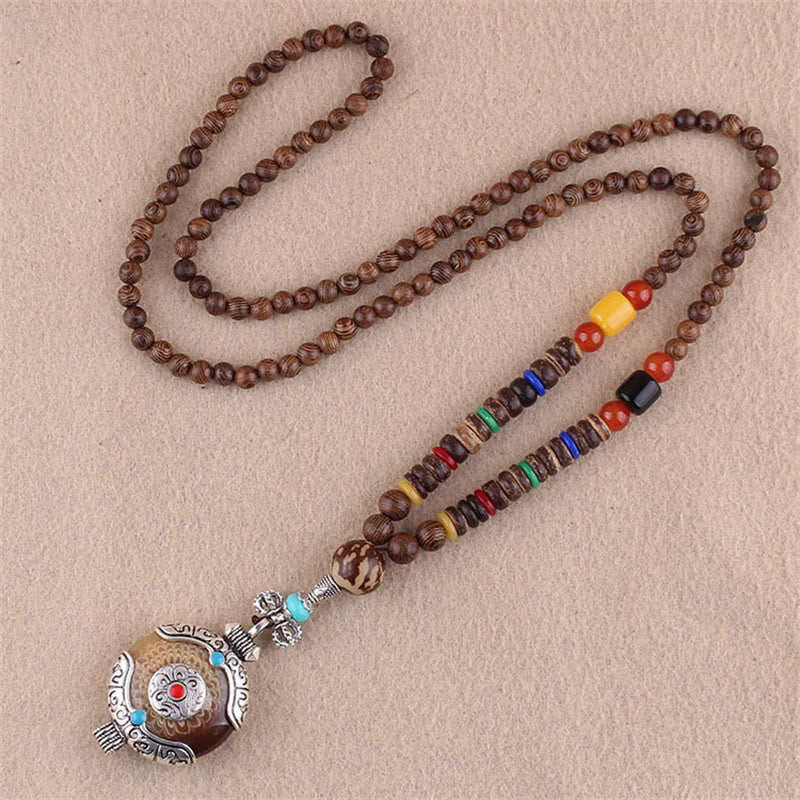 Buddha Stonesチベット ウェンジウッド 菩提樹 シードアゲート 象の守護ネックレス ペンダント