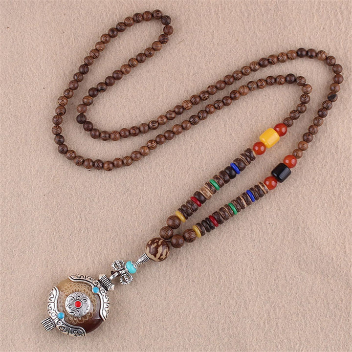 Buddha Stonesチベット ウェンジウッド 菩提樹 シードアゲート 象の守護ネックレス ペンダント