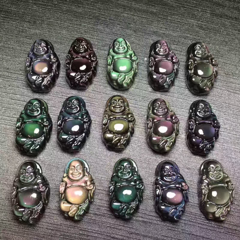 天然レインボーオブシディアン笑う仏陀の内なる平和ネックレスペンダント - image 12