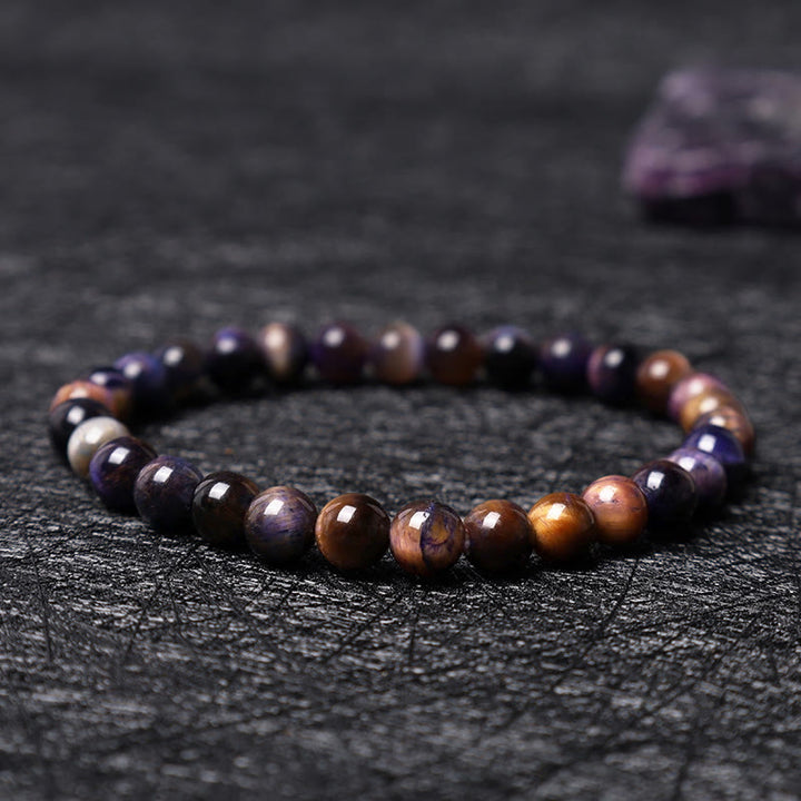 Buddha Stones天然パープルタイガーアイ保護力ブレスレット