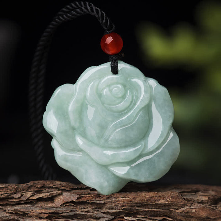 Buddha Stones蓮の模様 翡翠 豊穣 繁栄 ネックレス ストリングペンダント