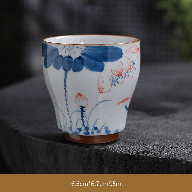 Buddha Stones、蓮の花の葉、竹製陶器のティーカップ、カンフーティーカップ