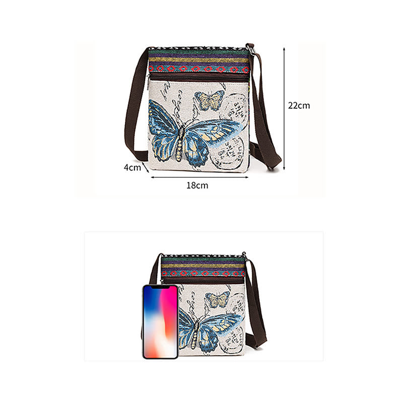 Buddha Stonesエレファントバタフライ刺繍キャンバストートバッグ ショルダーバッグ クロスボディバッグ