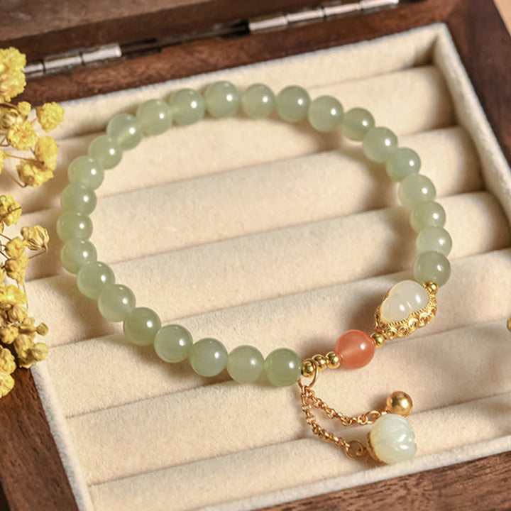 925スターリングシルバーの和田翡翠ひょうたんと蓮の豊穣の幸運ブレスレット - image 10