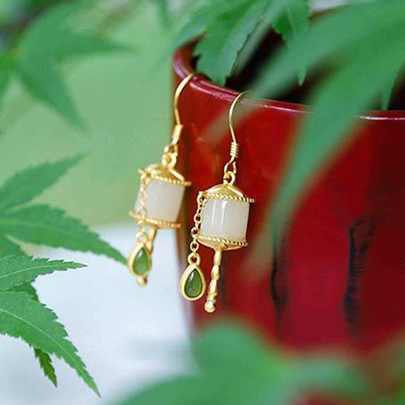Buddha Stones925スターリングシルバー 翡翠 祈りの輪 幸運のドロップイヤリング