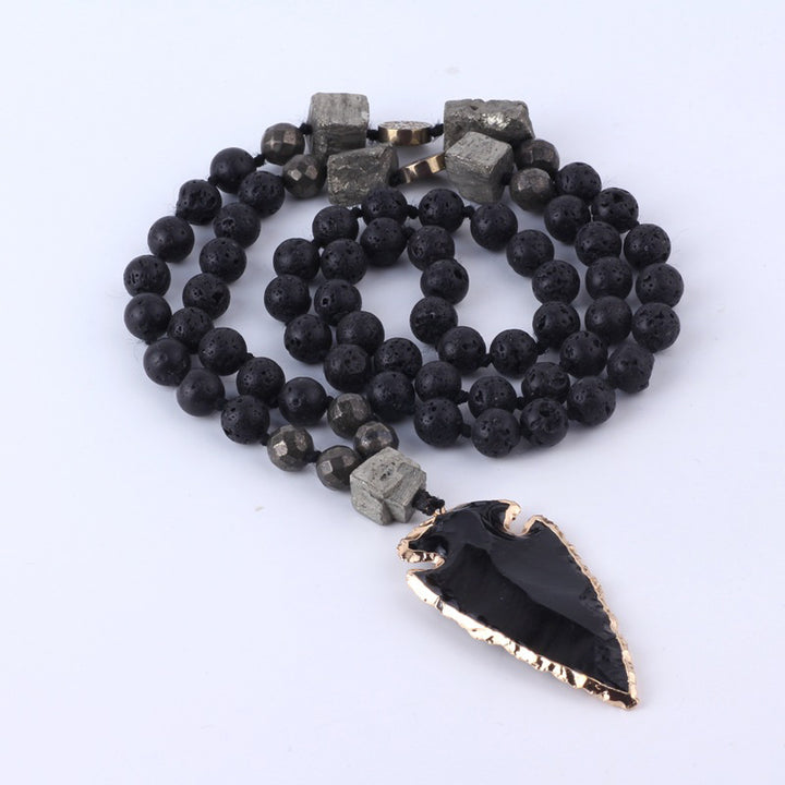 Buddha Stones天然溶岩ヨガ瞑想ネックレス 矢ペンダント