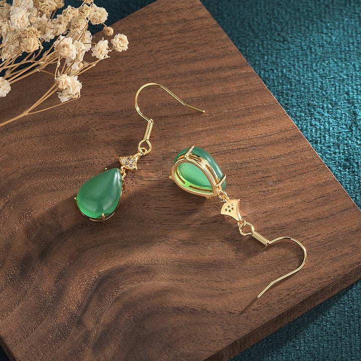 Buddha Stonesシアン翡翠 幸運のドロップイヤリング