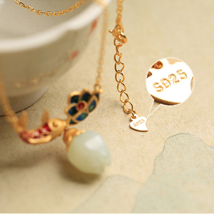 Buddha Stones925 スターリングシルバー ホワイトジェイド 鯉 蓮 守護 ネックレス ペンダント - image 7