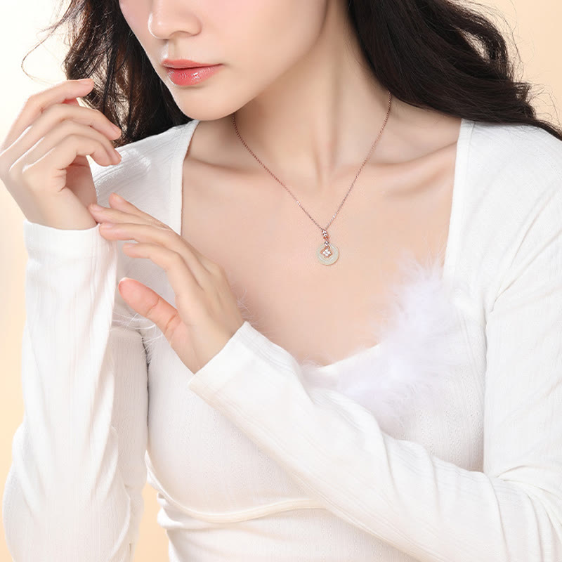 Buddha Stones 925スターリングシルバー 天然和田翡翠 幸運の四つ葉のクローバー ジルコンネックレスペンダント ギフトボックス付き