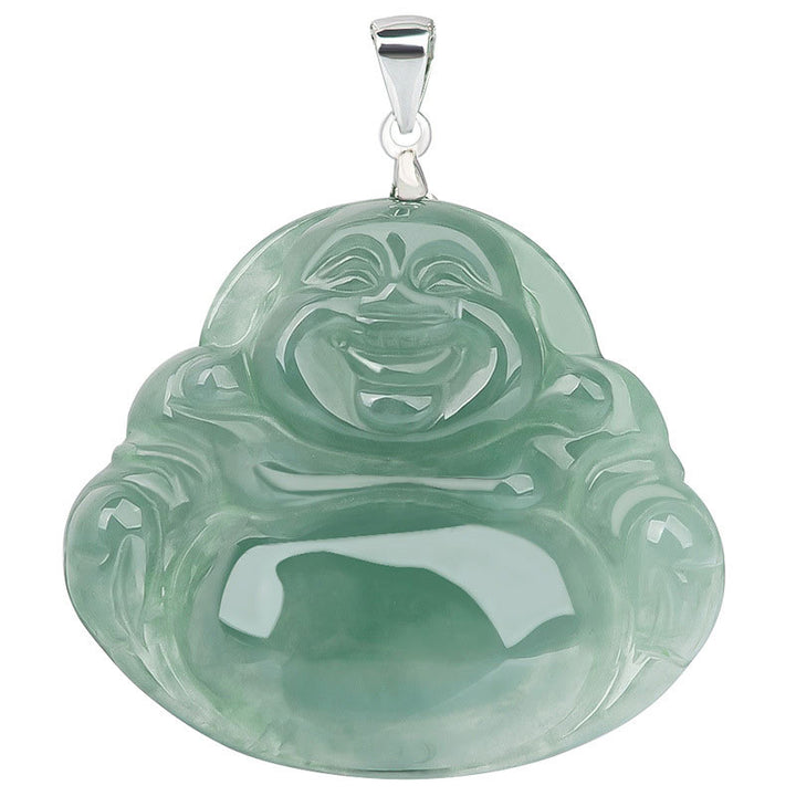 Buddha Stones925スターリングシルバー 笑う仏陀 翡翠 保護 穏やか ネックレス チェーン ペンダント
