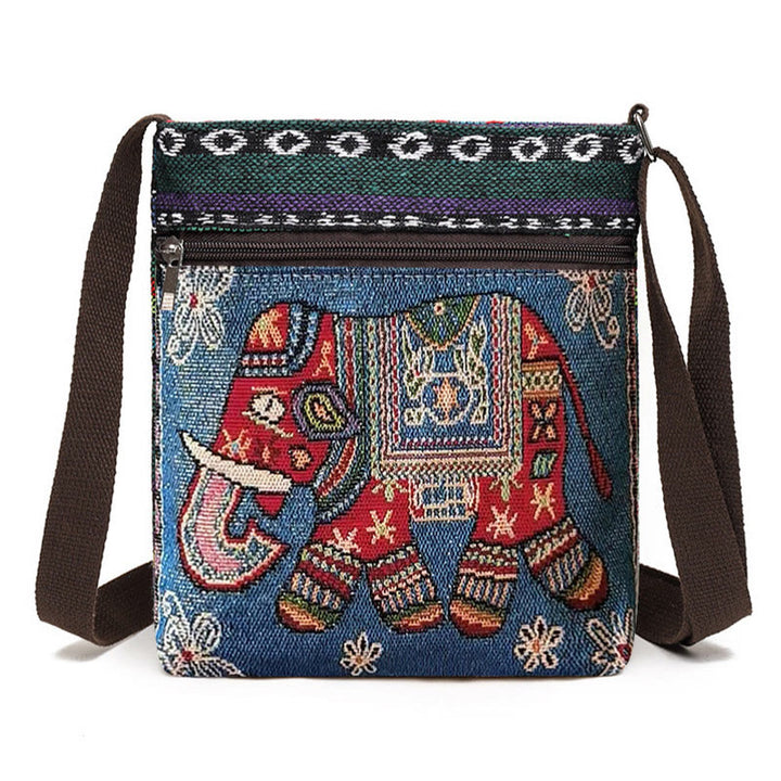 Buddha Stonesエレファントバタフライ刺繍キャンバストートバッグ ショルダーバッグ クロスボディバッグ