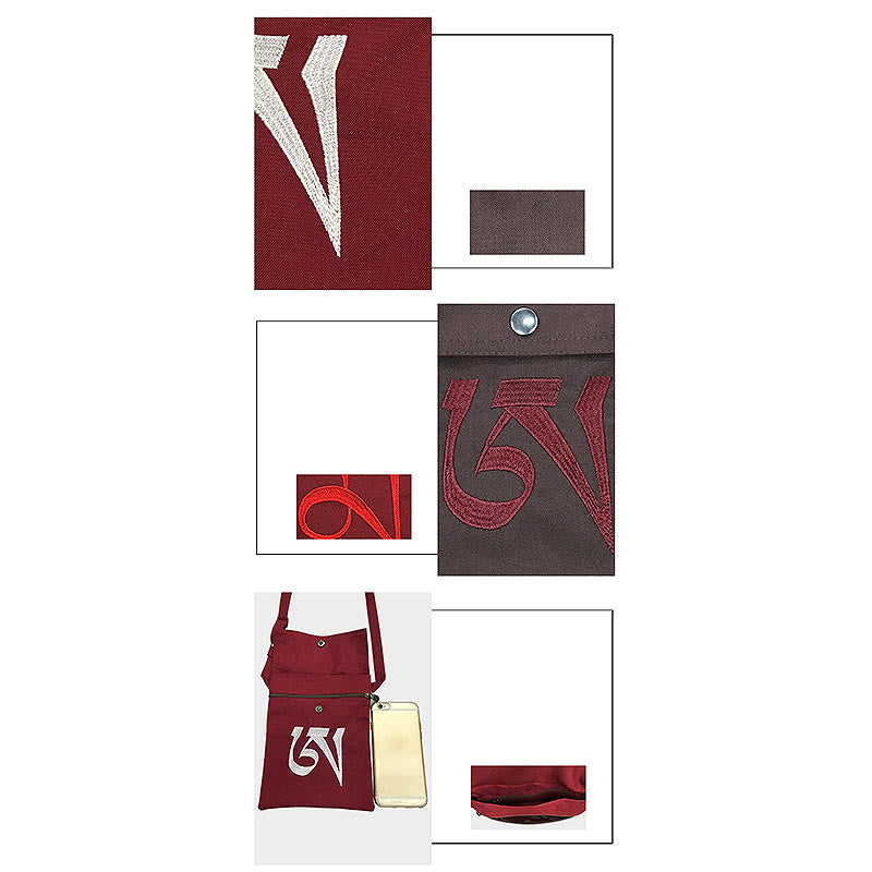 ハンドメイドOMマントラ刺繍入りスピリチュアルマインドプラクティスコットンクロスボディバッグショルダーバッグ携帯電話バッグ - image 6