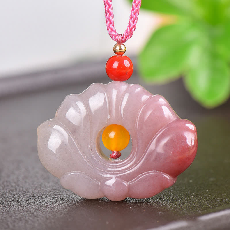 ピンクゴールドシルク翡翠蓮の花の富のネックレスペンダント - image 4