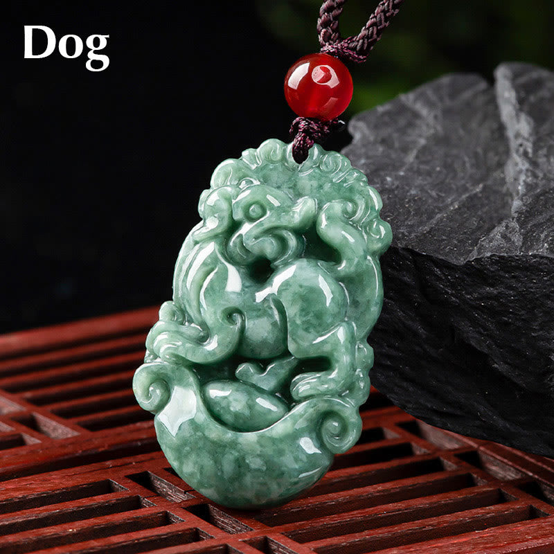 Buddha Stones天然翡翠12星座繁栄ネックレスペンダント - 犬 - image 24