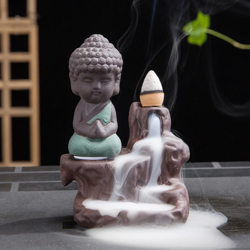 Buddha Stones逆流煙噴水 陶器製 祝福香炉 装飾