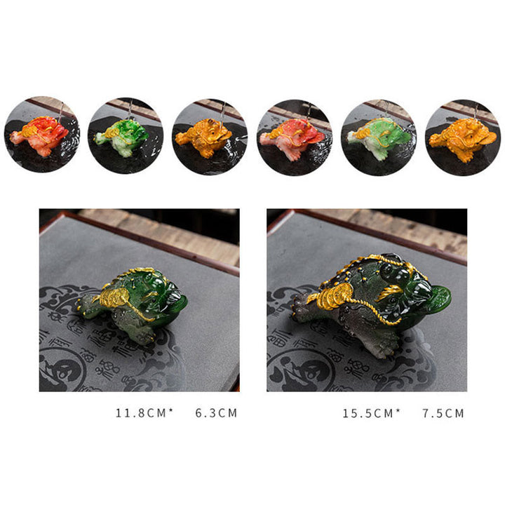 Buddha Stones色が変わる風水 富と幸運のカエル 銅貨 ティーペット 樹脂製置物 装飾